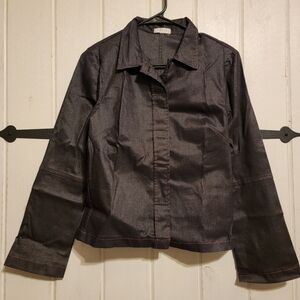 Devan Blouse Button Front Long Sleeve Black Size Medium